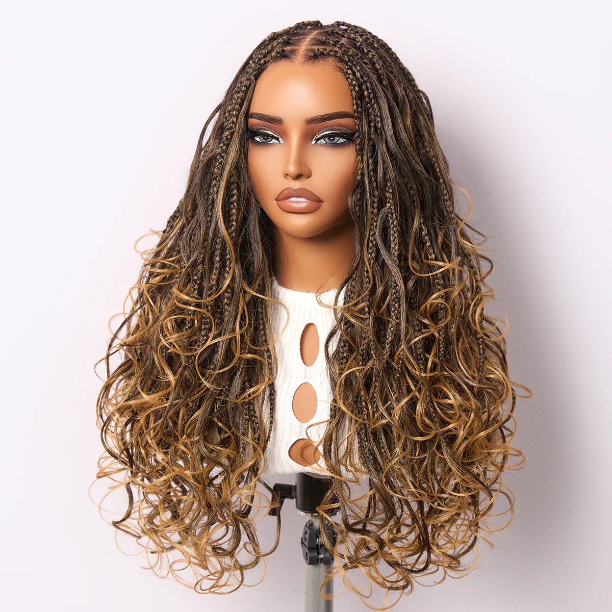 Readitress™ Ombre Honey Blonde French Curl Knotless Boho Braids HD Full Lace Long Wig Flexi Fit Invisi Drawstring Cap - US Only