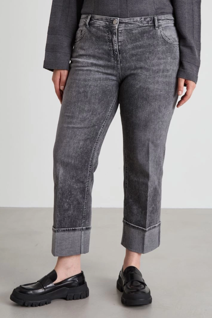 Straight jeans with folded hem - GREY