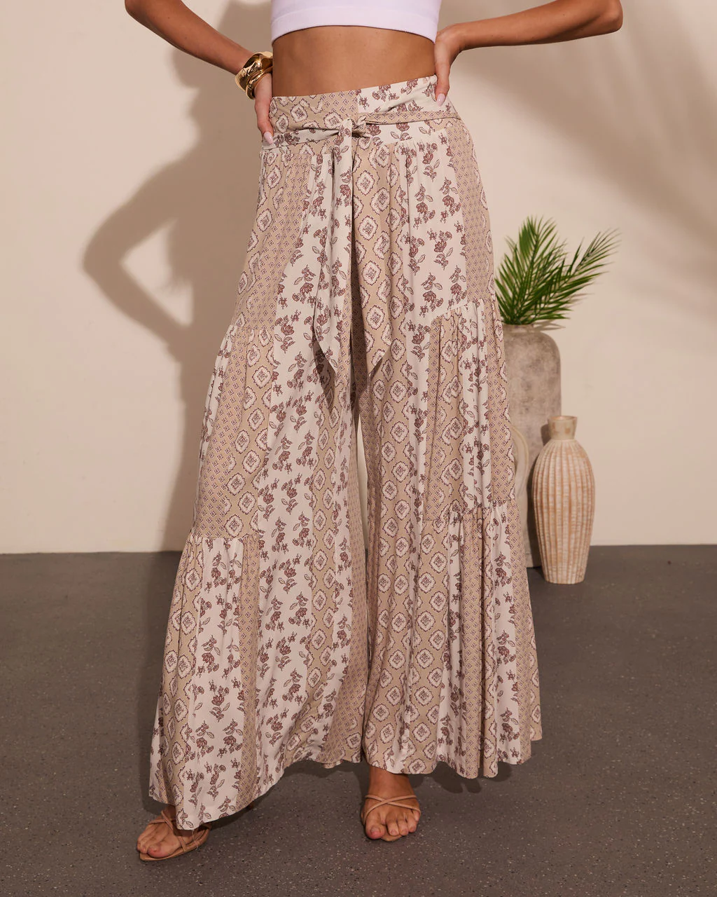 Resort Edit Abstract Print Waist Tie Pants