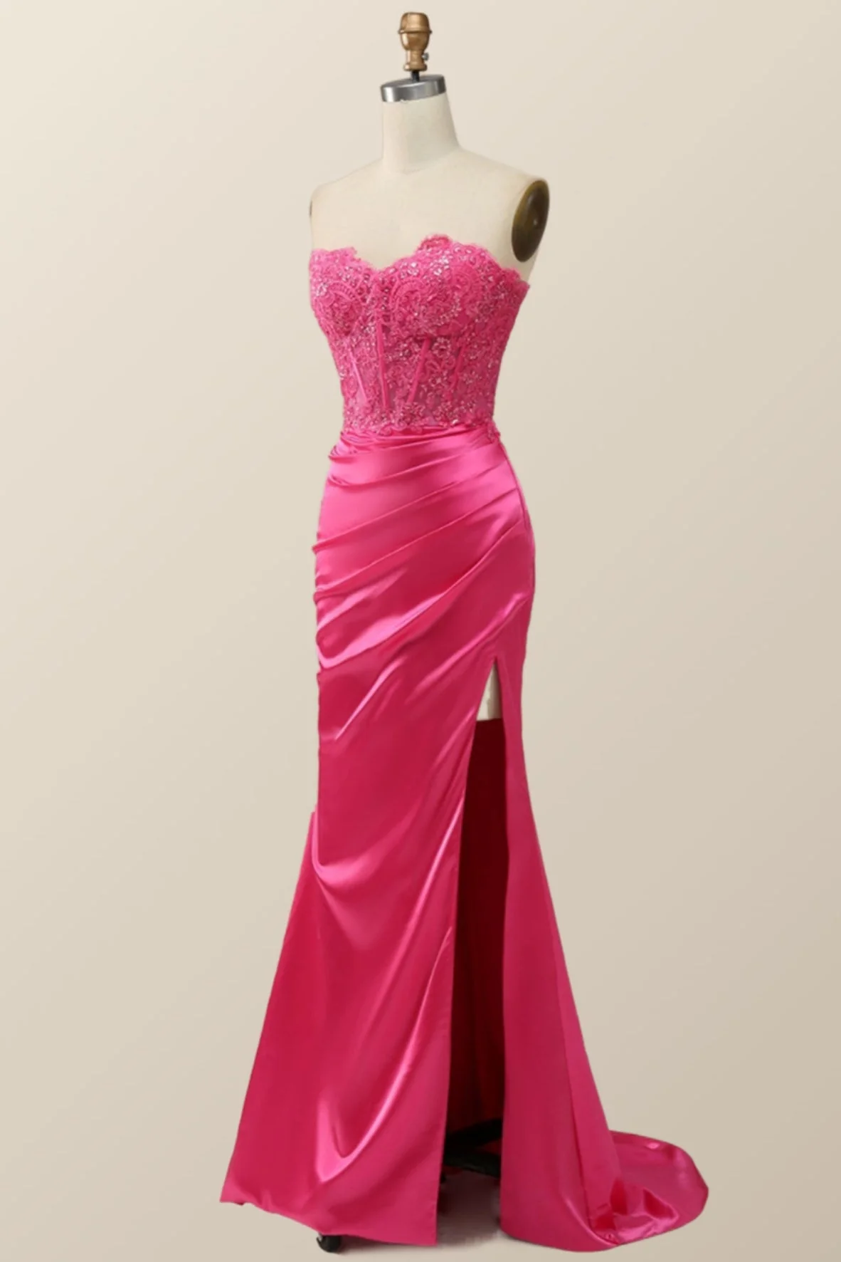 Sexy Pink Sweetheart Lace and Satin Long Dress