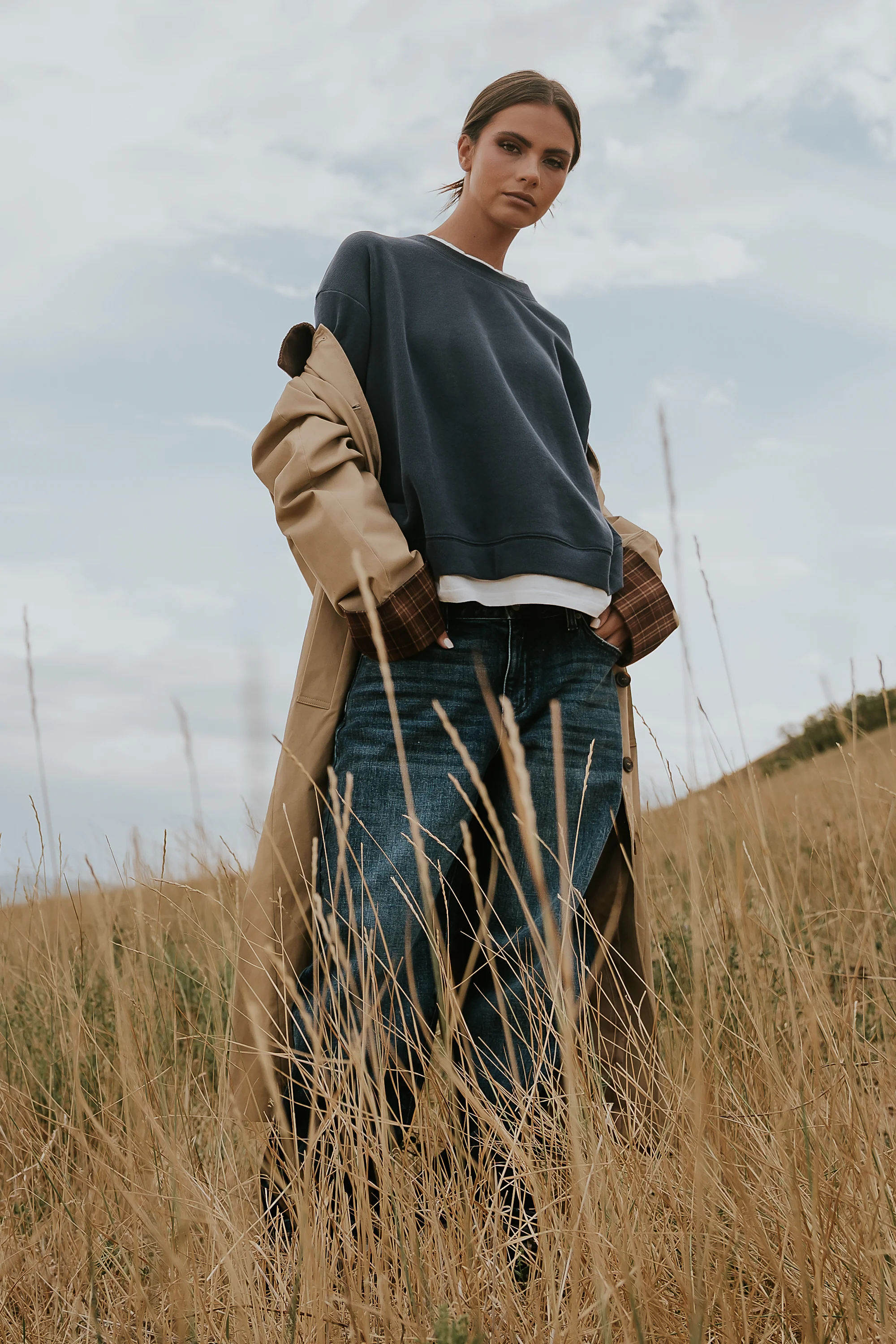 Ava Double Layer Crewneck in Navy