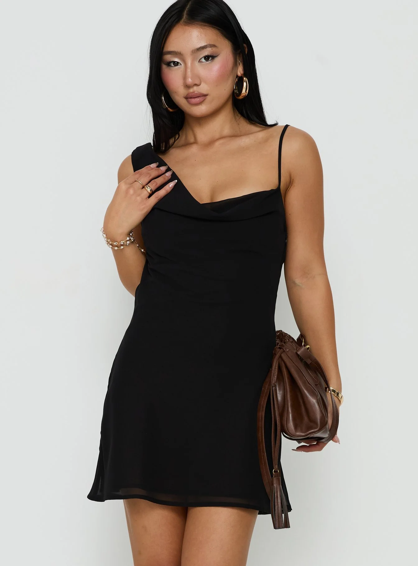 Adelayde Cowl Neck Bra Mini Dress Black