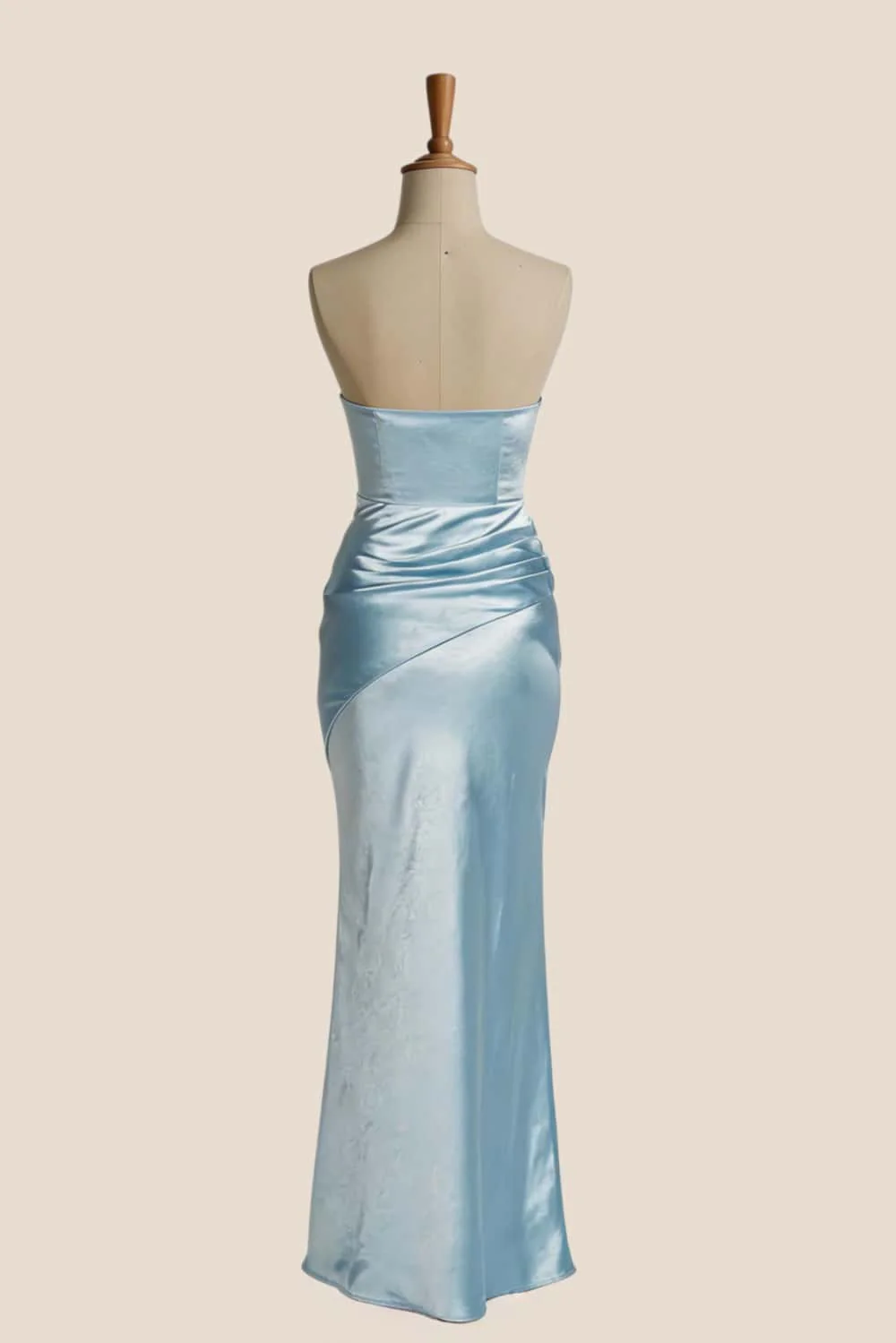 Light Blue Strapless Ruched Fitted Dress