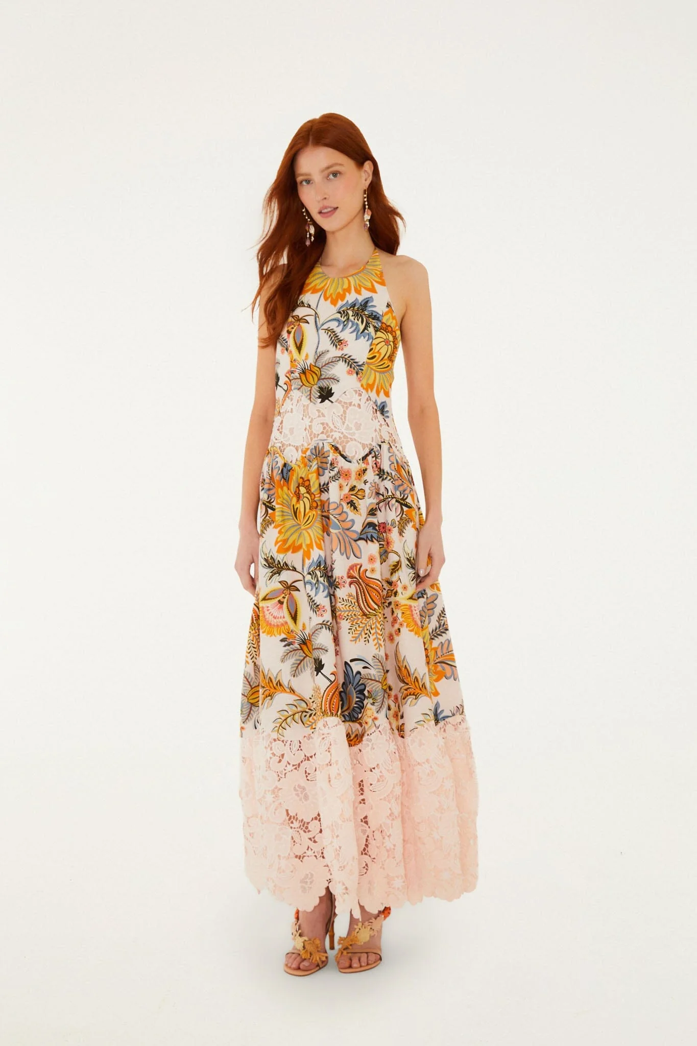 Light Pink Ligia Floral Lace Maxi Dress