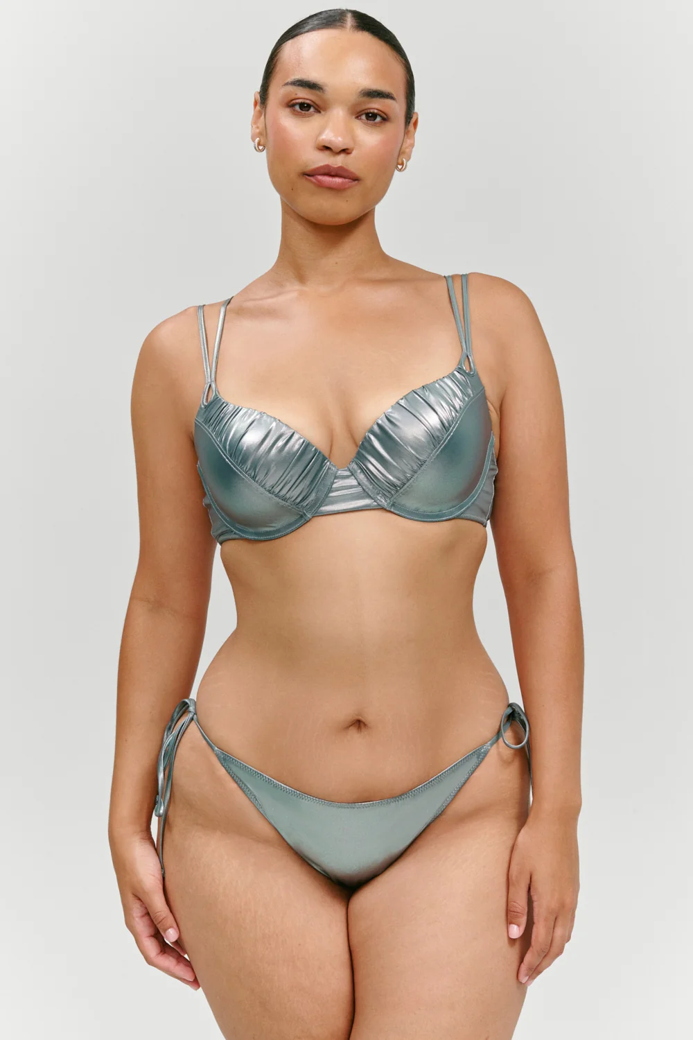 x KHY Cherish Metallic Push Up Bikini Top - Chrome