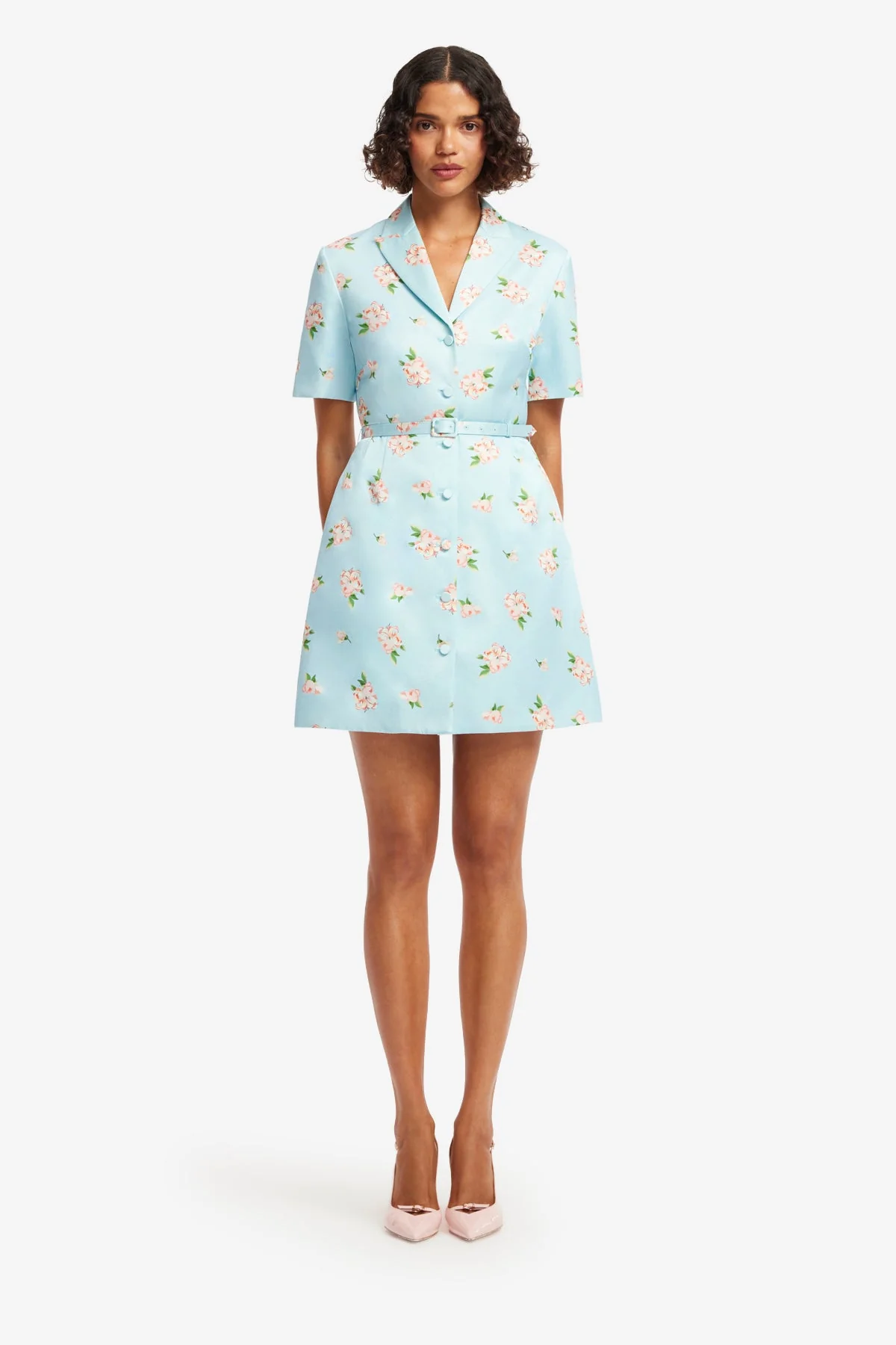 Brigitte Mini Dress - Ditsy Floral Print in Blue