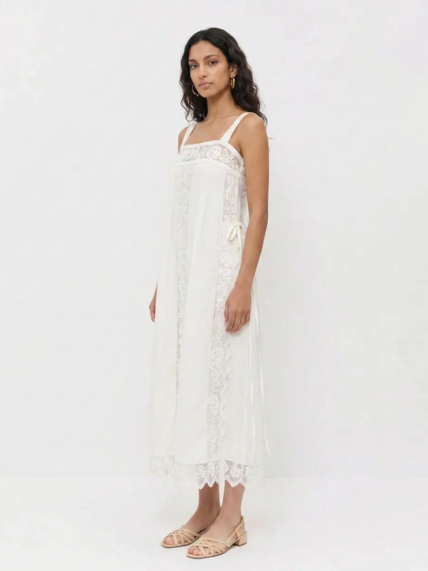 White Square Neck Midi Dress
