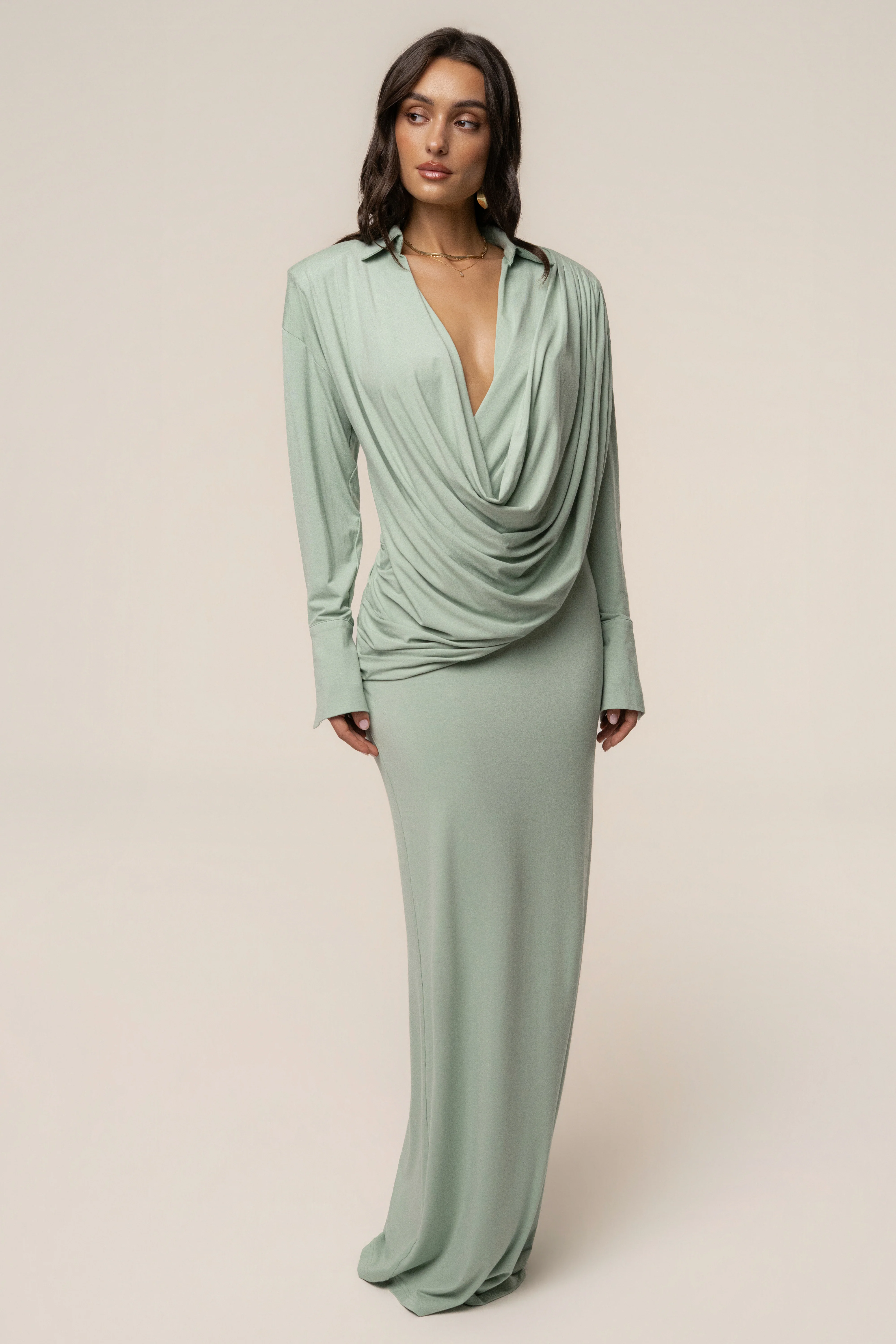 Mint Poise Draped Maxi Dress