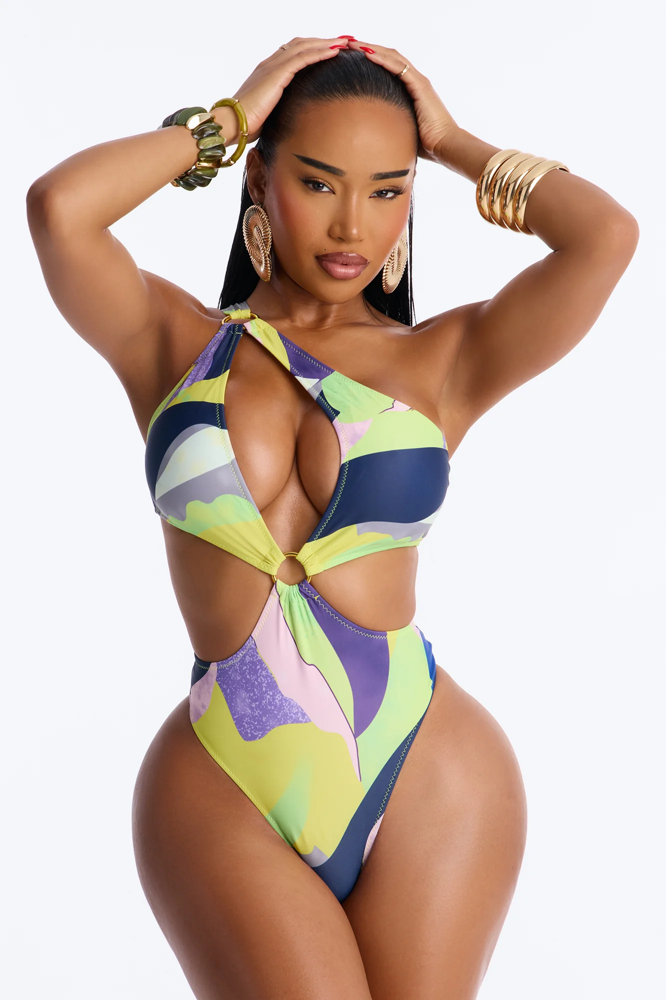 Officially Summer Cutout One Piece Swimsuit - Yellow/combo