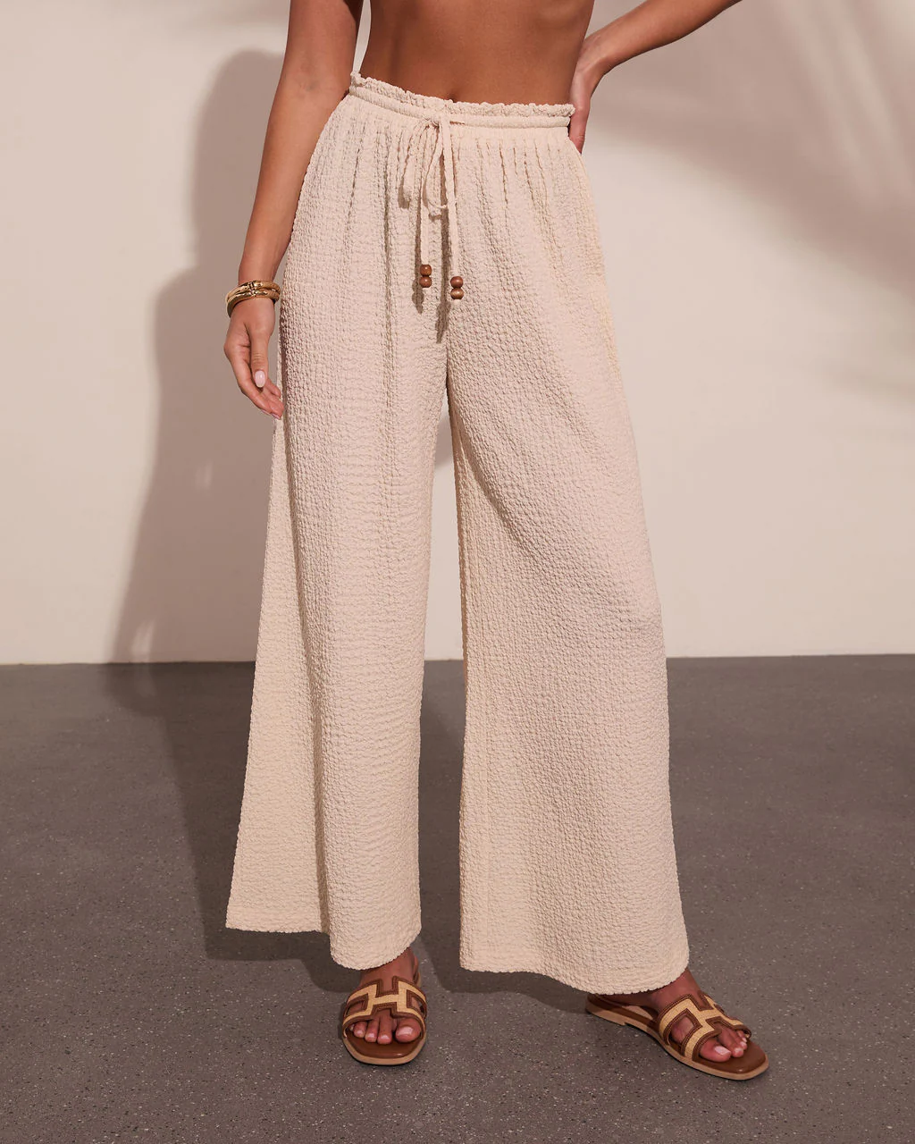 Leelie Drawstring Scrunch Knit Wide Leg Pants