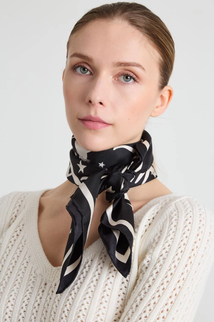 Printed silk foulard - BLACK WHITE