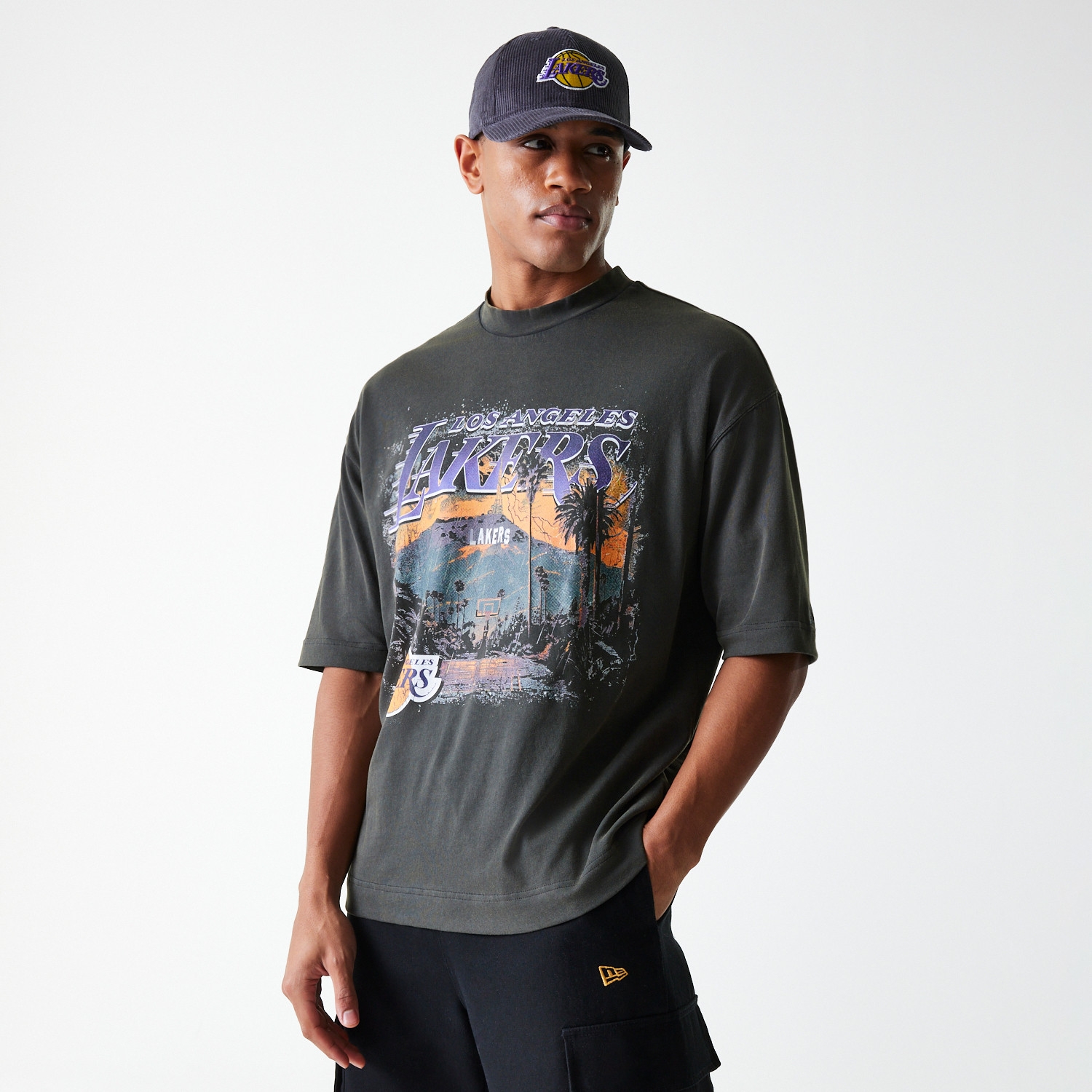 Los Angeles Lakers New Era Washed NBA T-Shirt Dark Gray