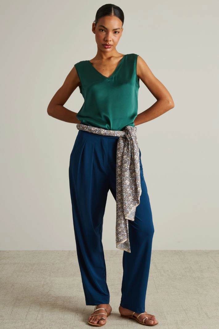 Pleated scarf with all-over print - BEIGE BLUE