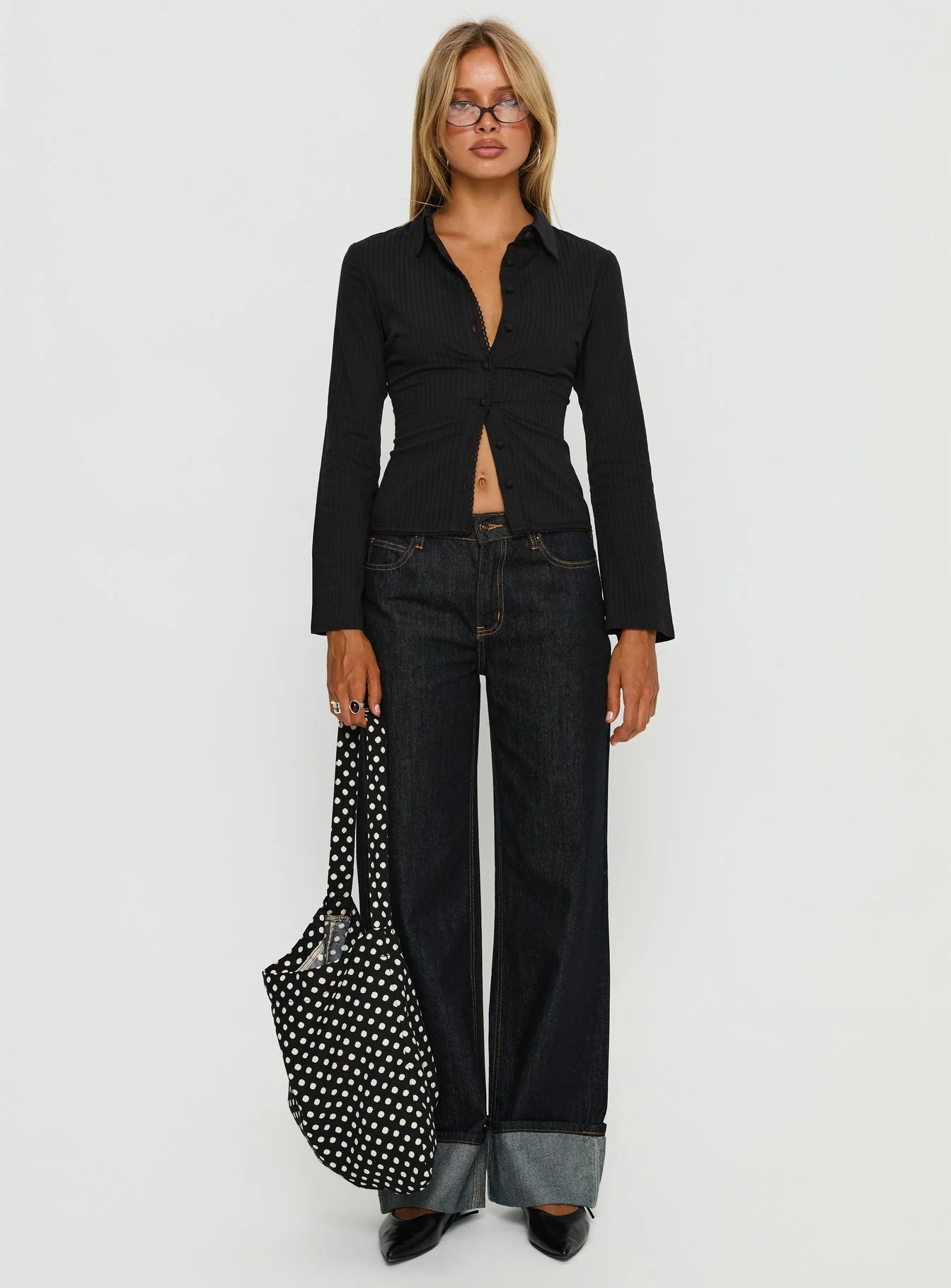 Emersonne Button Up Top Black