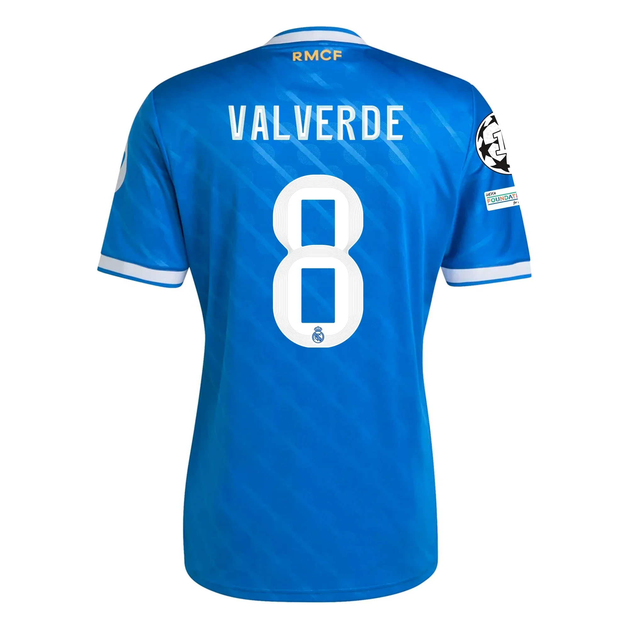 Valverde Men's Real Madrid Third Jersey 25/26 w/ Champions League Patches (Blue/White)