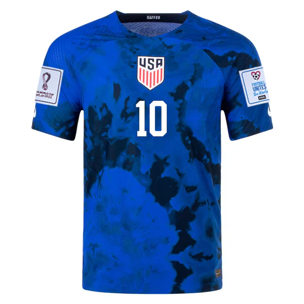 United States Christian Pulisic Authentic Match Away Jersey 22/23 w/ World Cup 2022 Patches (Bright Blue/White)