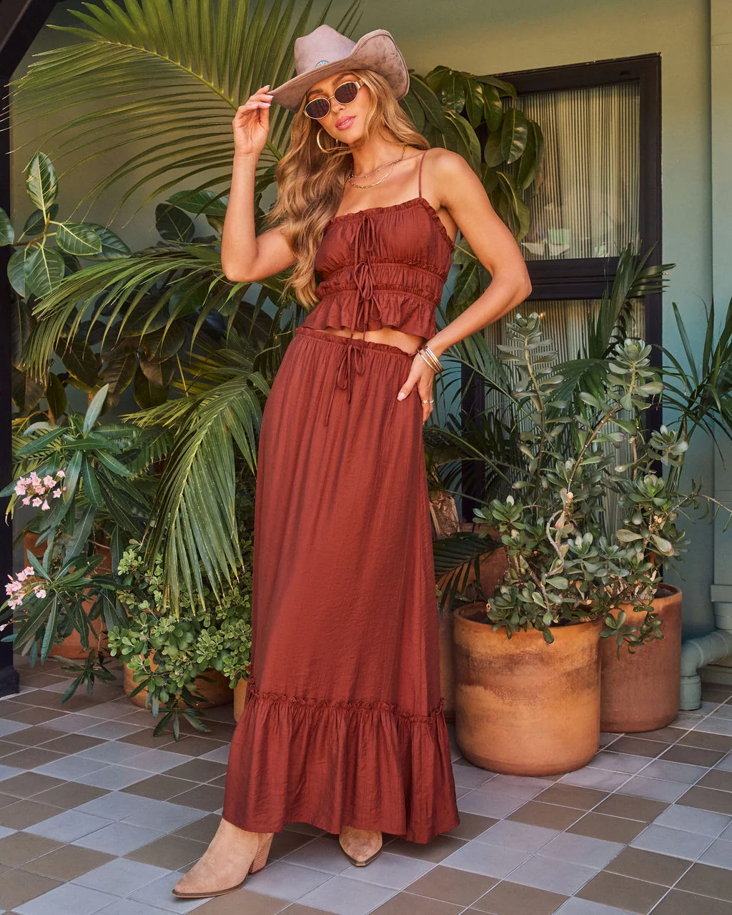 Boheme Dune Ruffle Trim Top