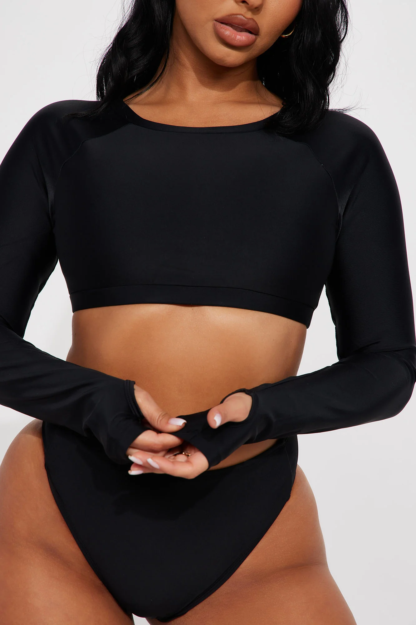 Sonya Long Sleeve 2 Piece Bikini - Black/Black