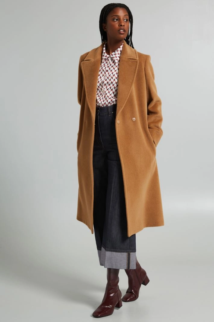 Wool beaver cloth coat with belt - CAMEL