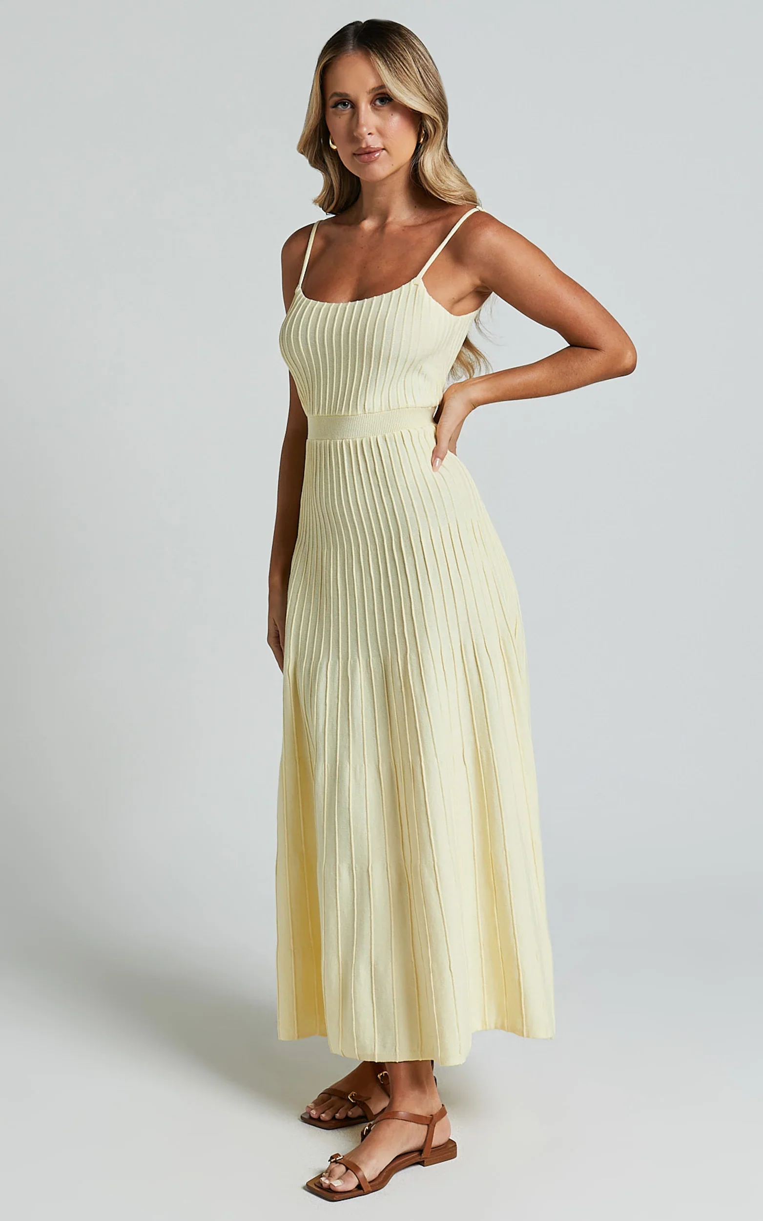 Donissa Midi Dress - Panelled Knit Dress in Butter Yellow