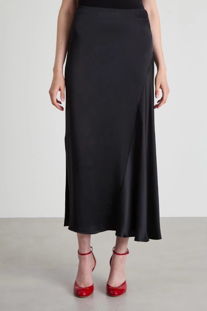 Satin godet skirt - BLACK