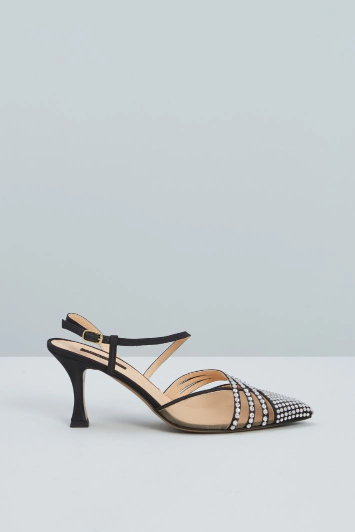 Rhinestone tulle court shoes - BLACK NUDE