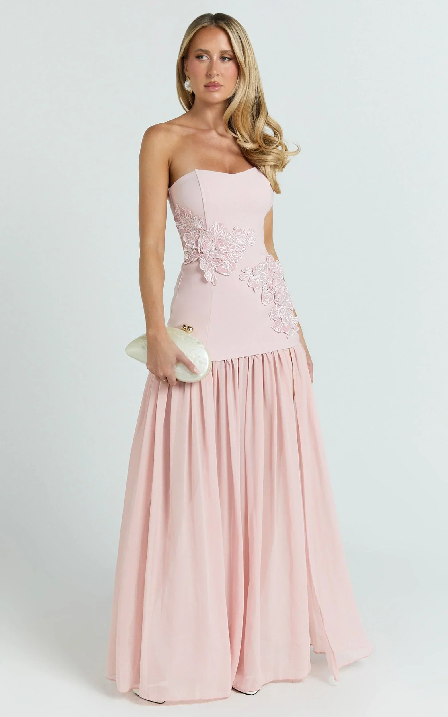 Jefferies Maxi Dress - Peplum Bodice Contrast Georgette Dress in Pink