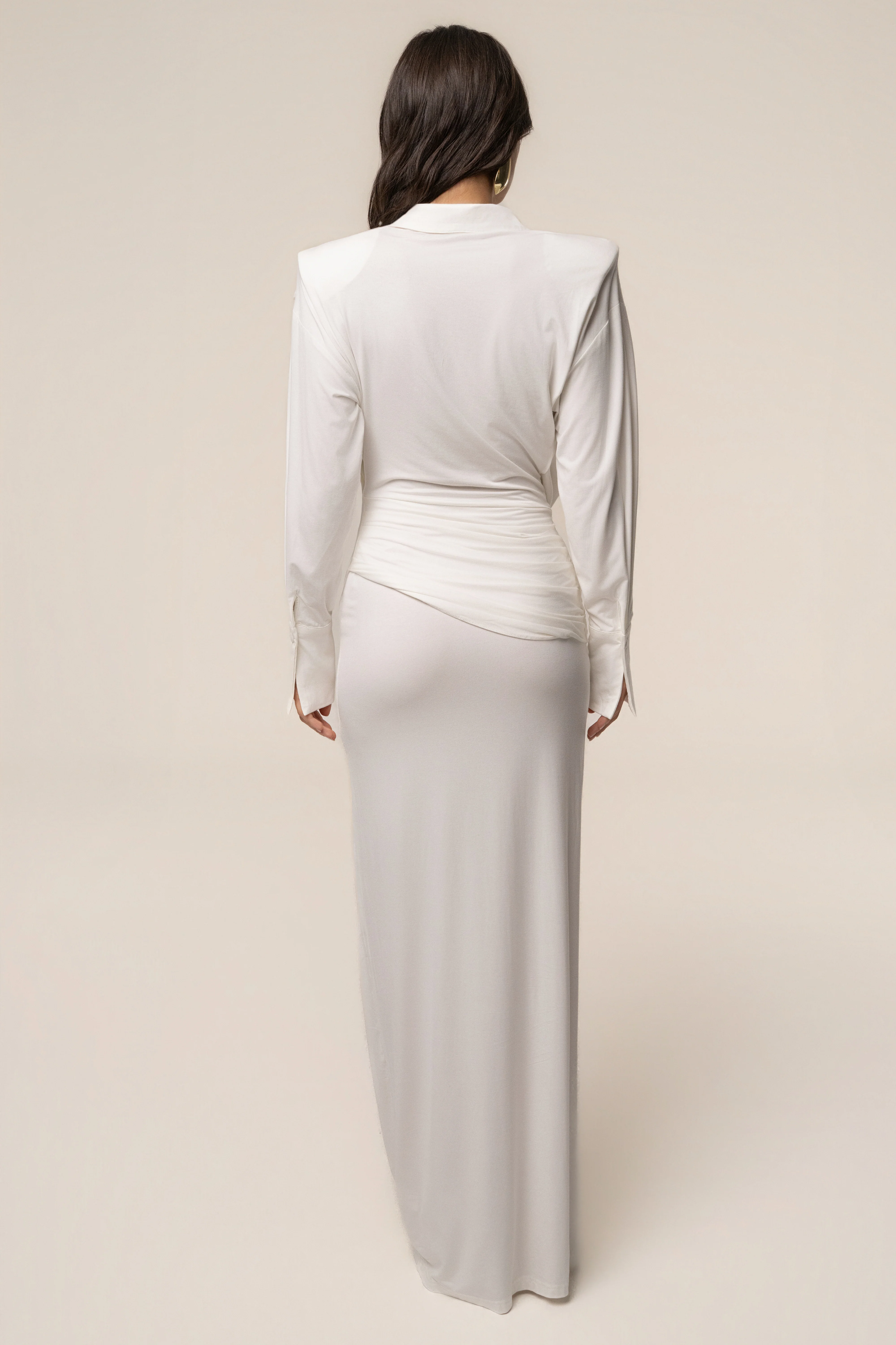 Ivory Poise Draped Maxi Dress