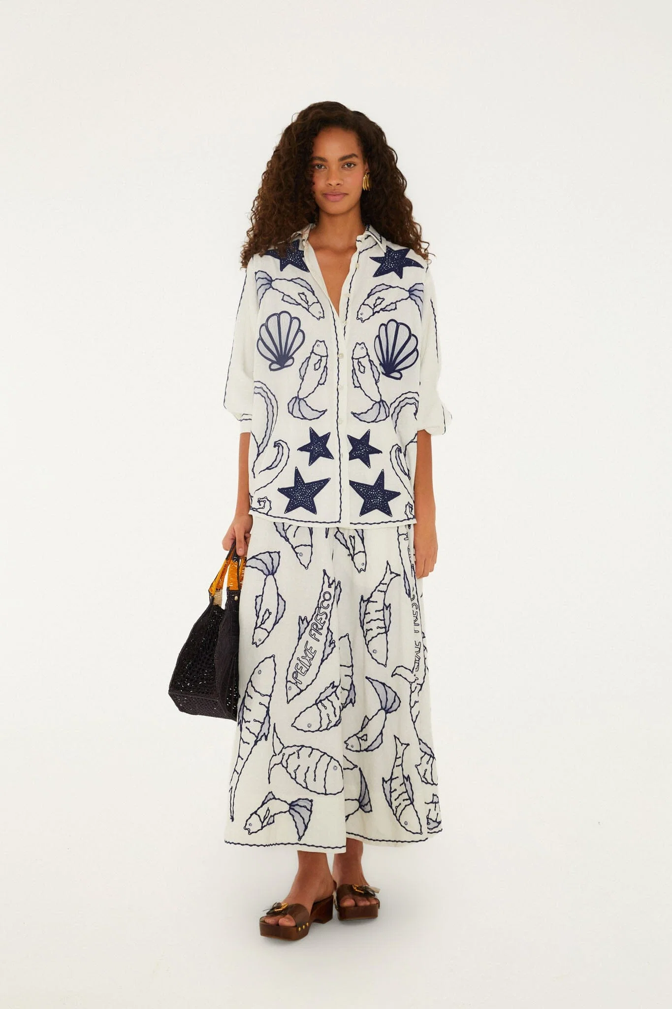 Off-White Fresh Fish Embroidered Midi Skirt