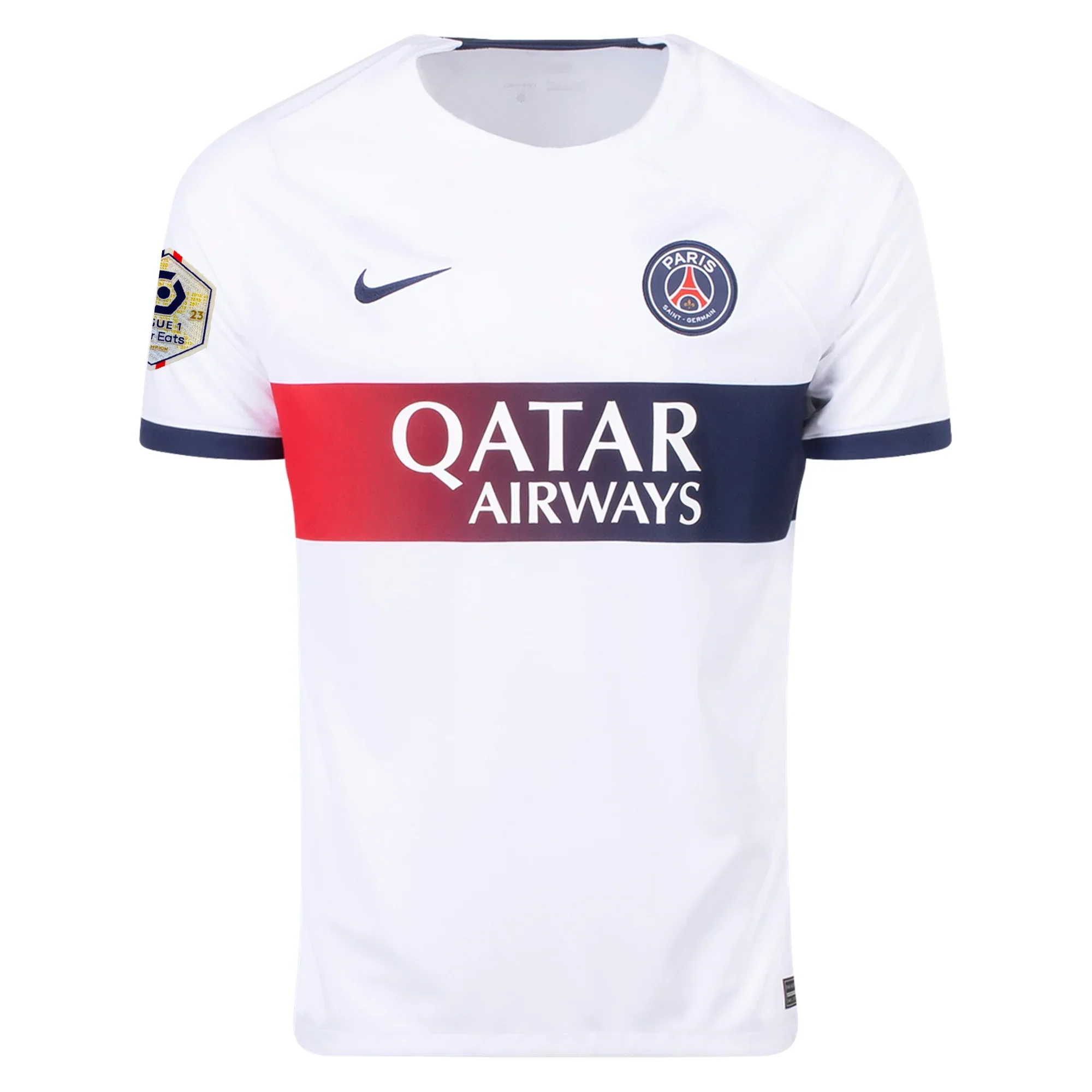 Paris Saint-Germain Ousmane Dembele Away Jersey w/ Ligue 1 Patch 23/24 (White/Midnight Navy)