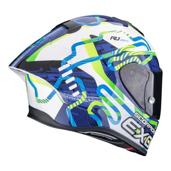 Scorpion Exo EXO-R1 EVO II AIR Full-Face Helmet - CORNERING - White / BlueRef: SC1247