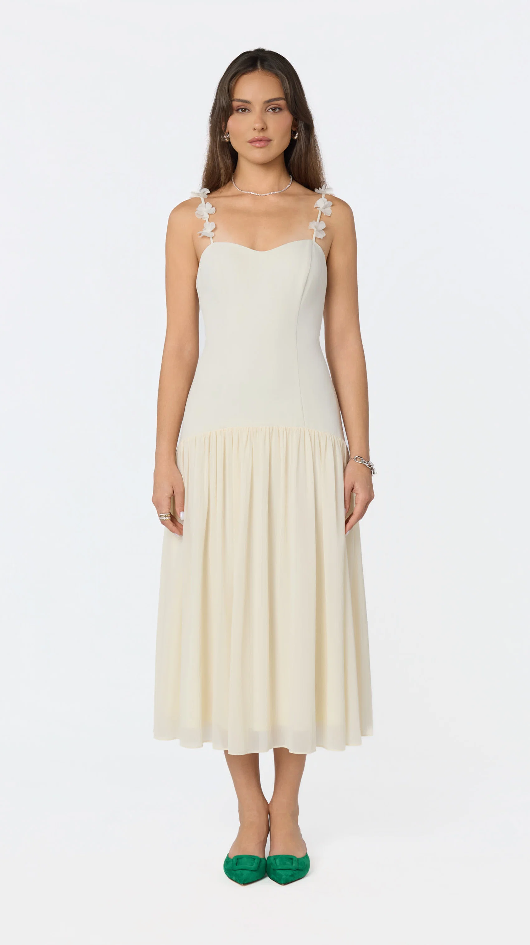 Amia Floral Applique Midi Dress