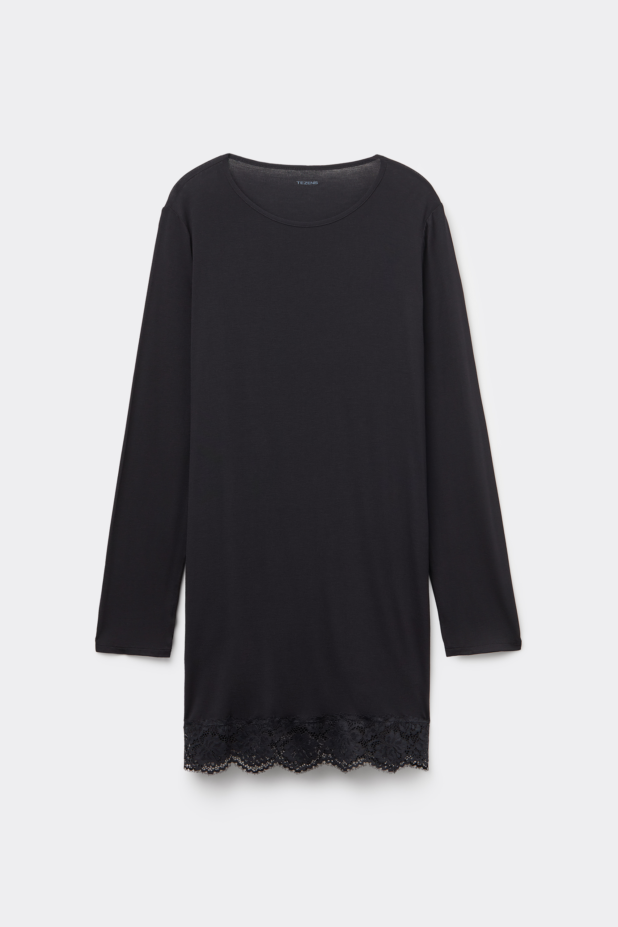 Long Sleeve Viscose and Lace Nightgown