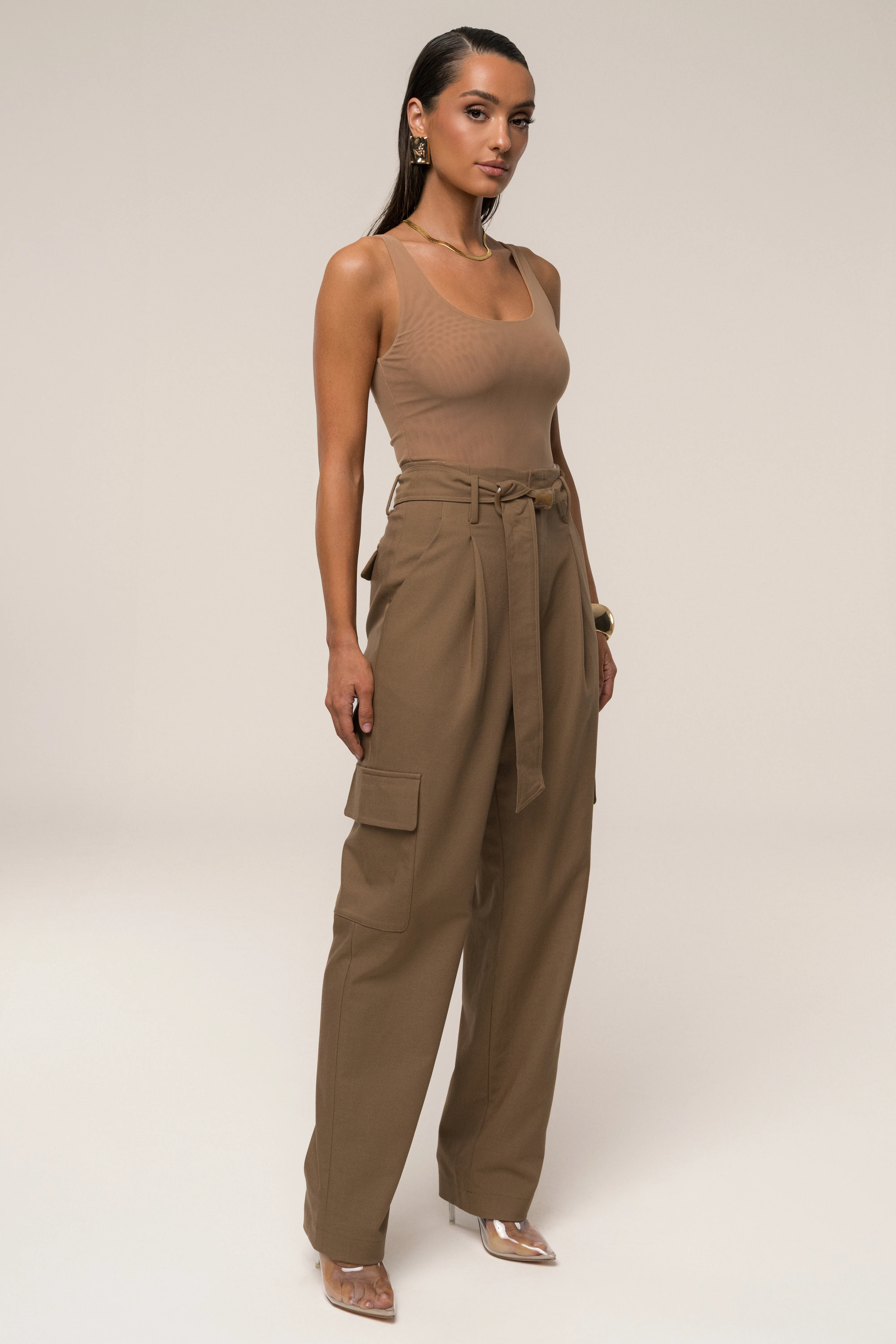 Tan Alexis Belted Cargo Pants