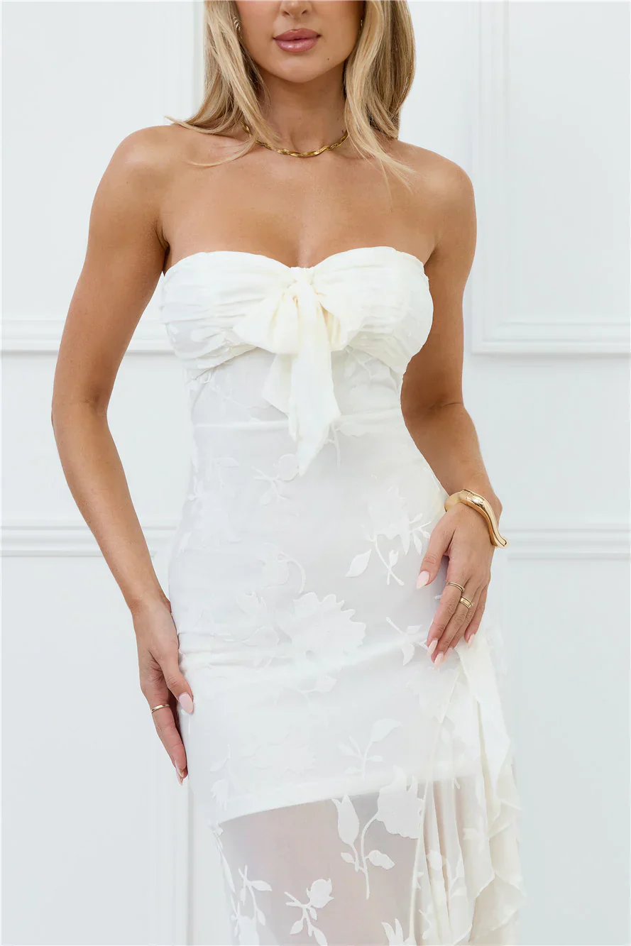 Pretty Moods Only Strapless Maxi Dress White