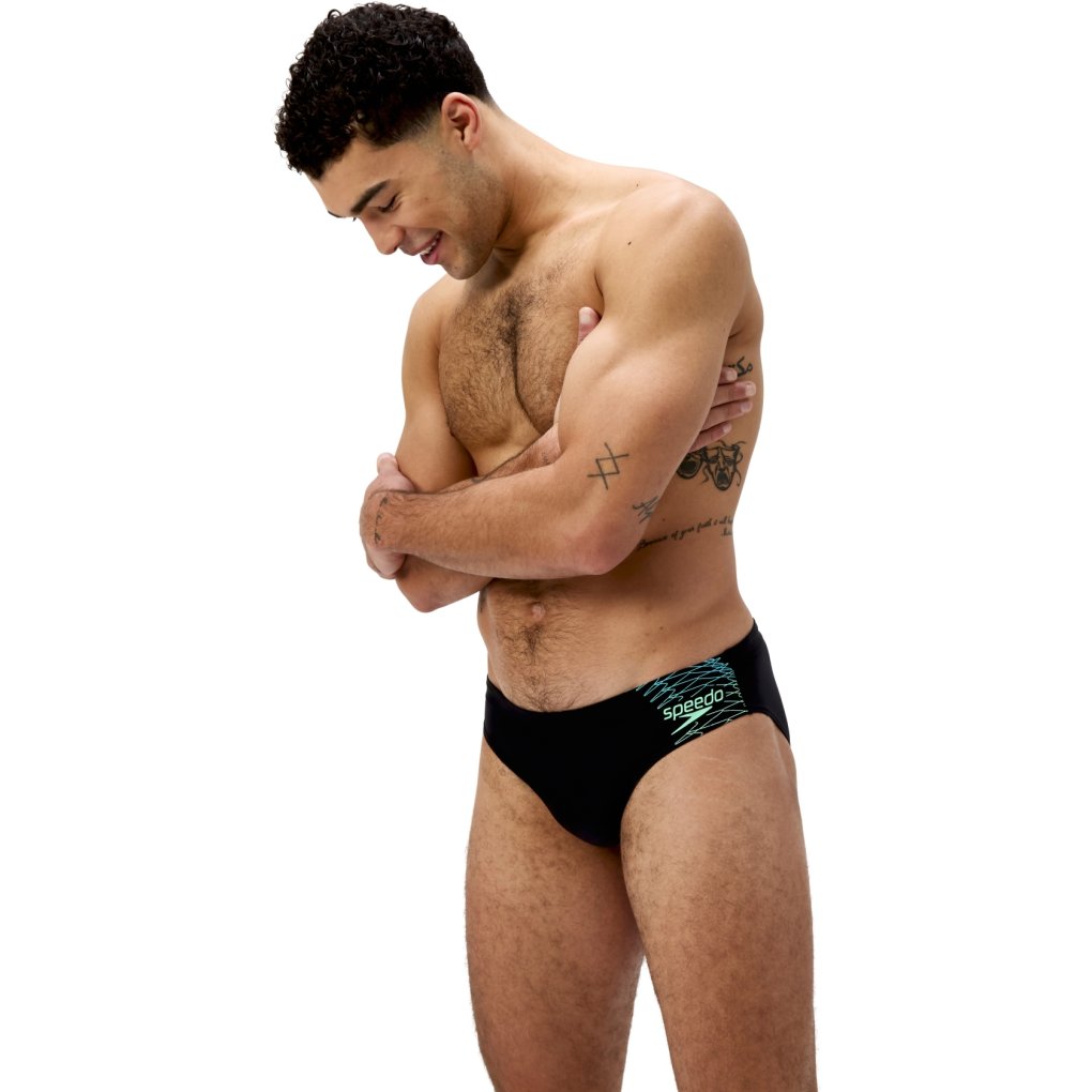 Speedo Medley Logo 7cm Swim Briefs Men - black/alfalfa green