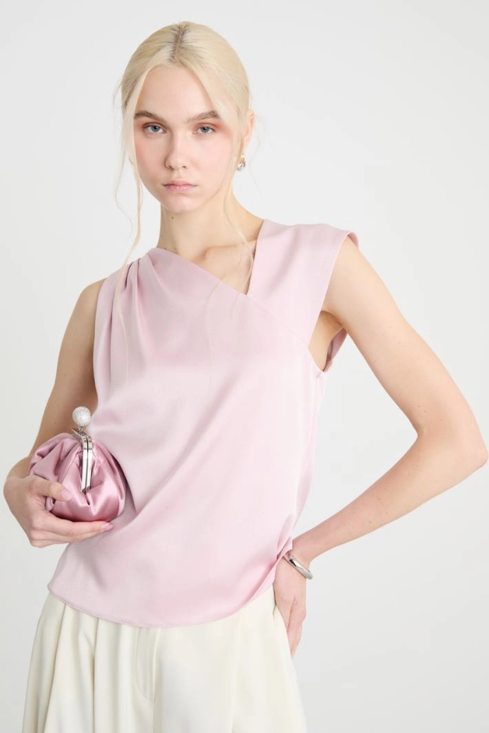 Asymmetric satin top - PINK