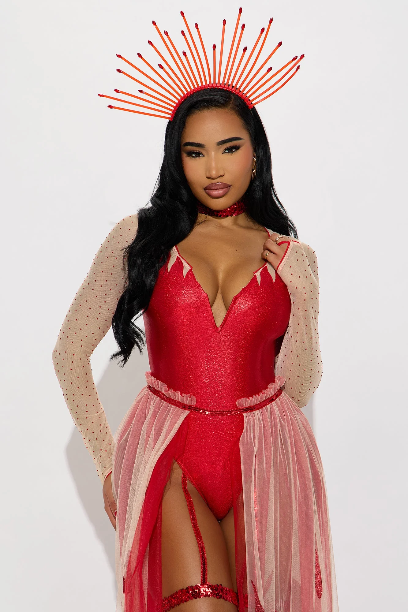 Fire Nymph 3 Piece Costume Set - Red/combo