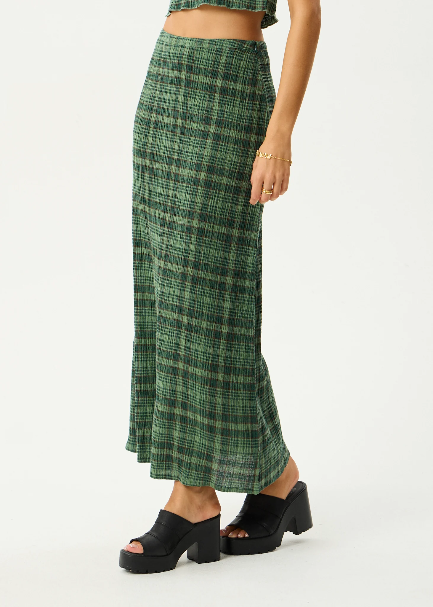 AFENDS Womens Lita - Seersucker Maxi Skirt - Lonnie Hunter Green