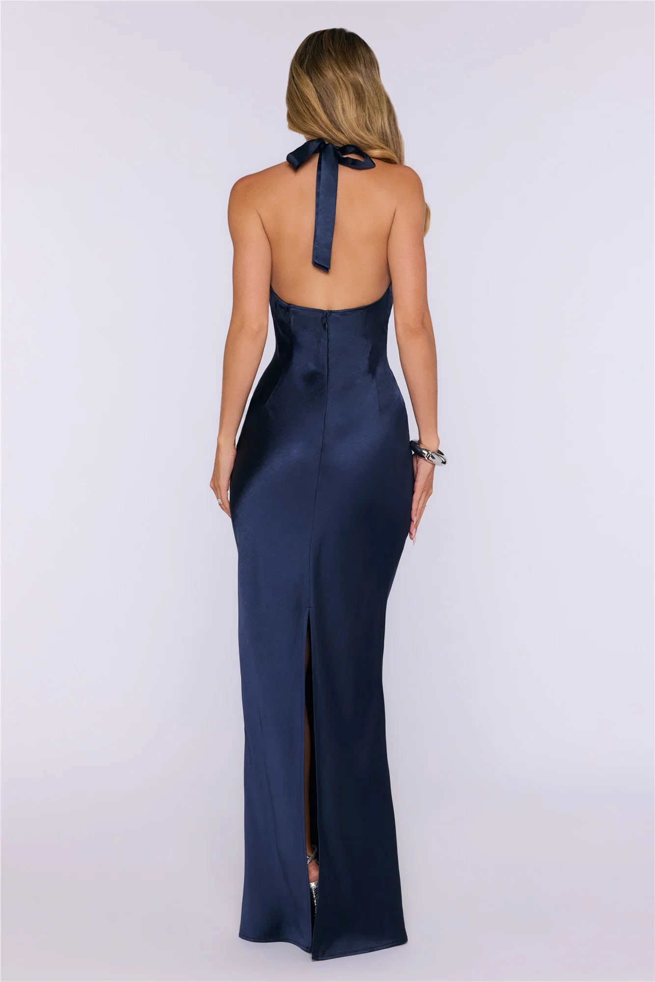Statement Muse Satin Halter Maxi Dress Navy