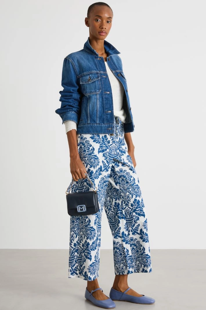 Crew-neck jumper in smooth-knit linen - WHITE