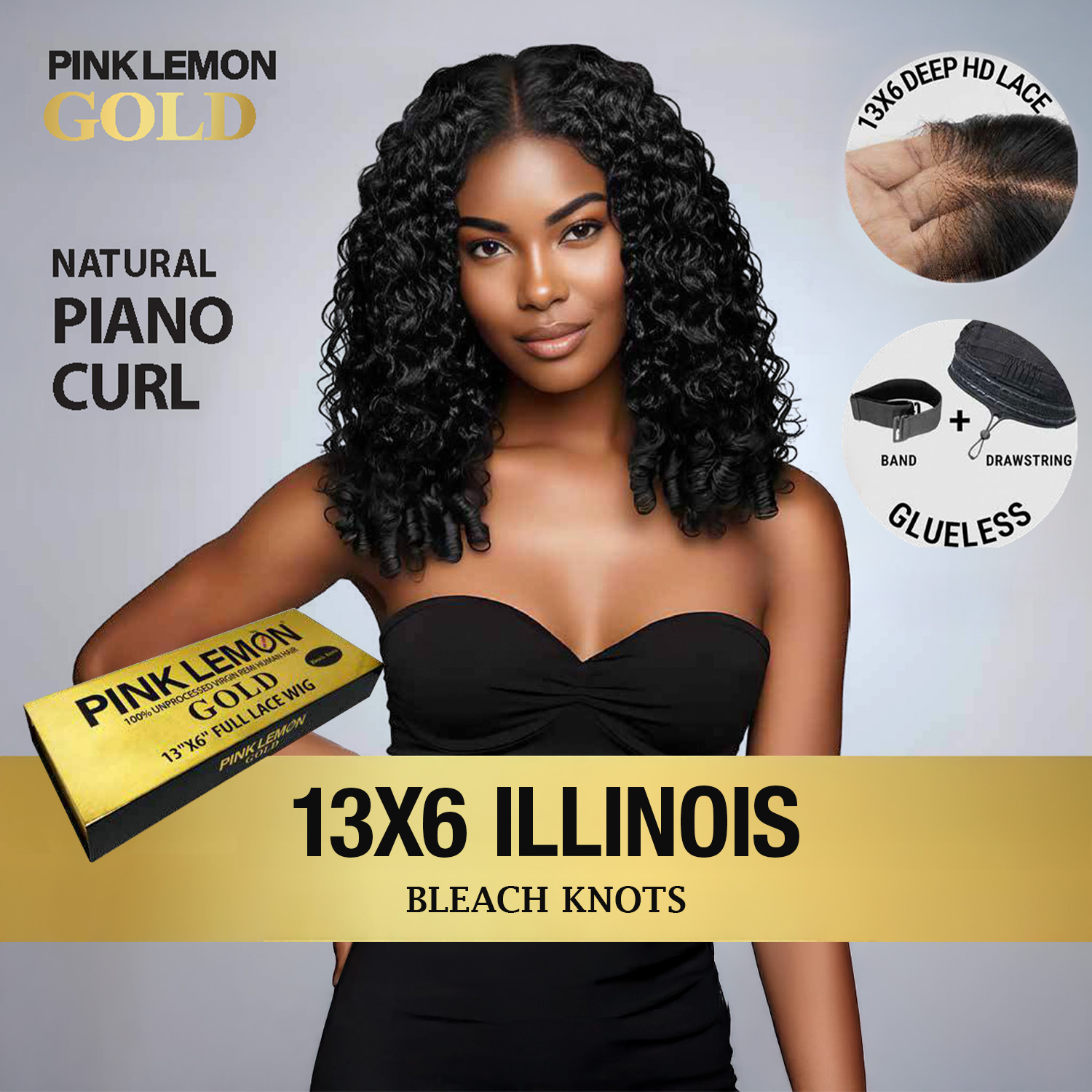 Pink Lemon Gold Unprocessed Virgin Remi Human Hair Bleached Knots HD Lace Wig 13X6 Illinois 24