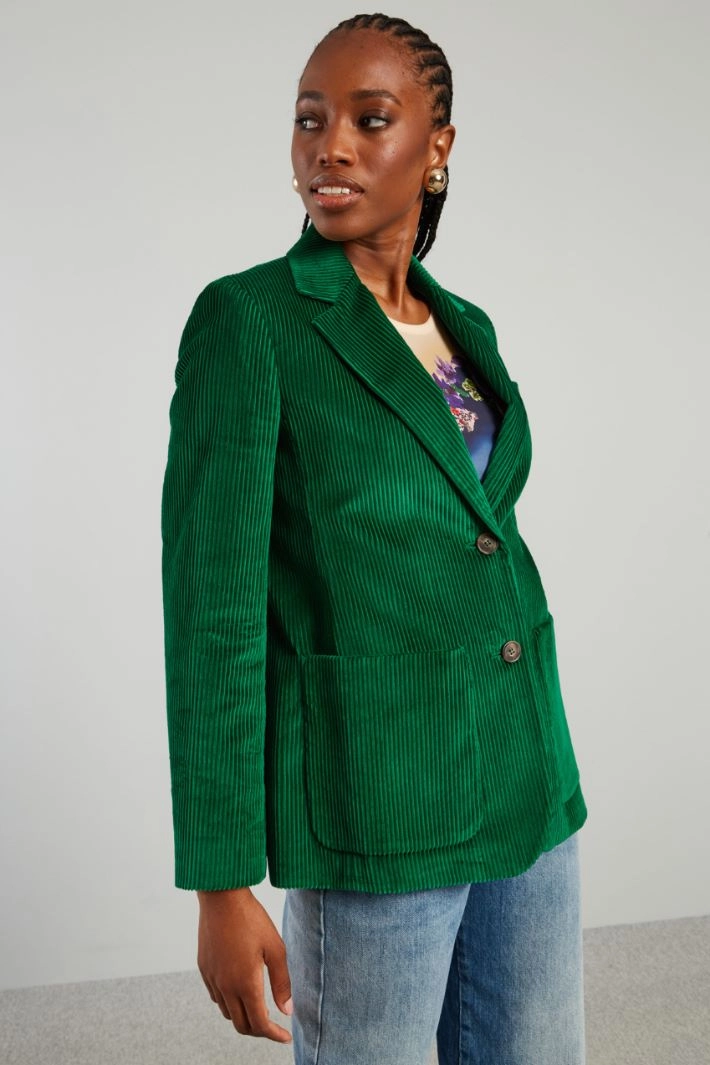 Cotton velvet blazer - GREEN