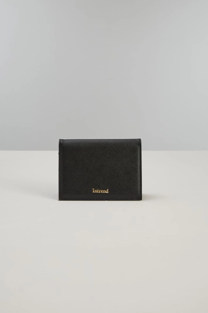 Saffiano effect card holder - BLACK GOLD