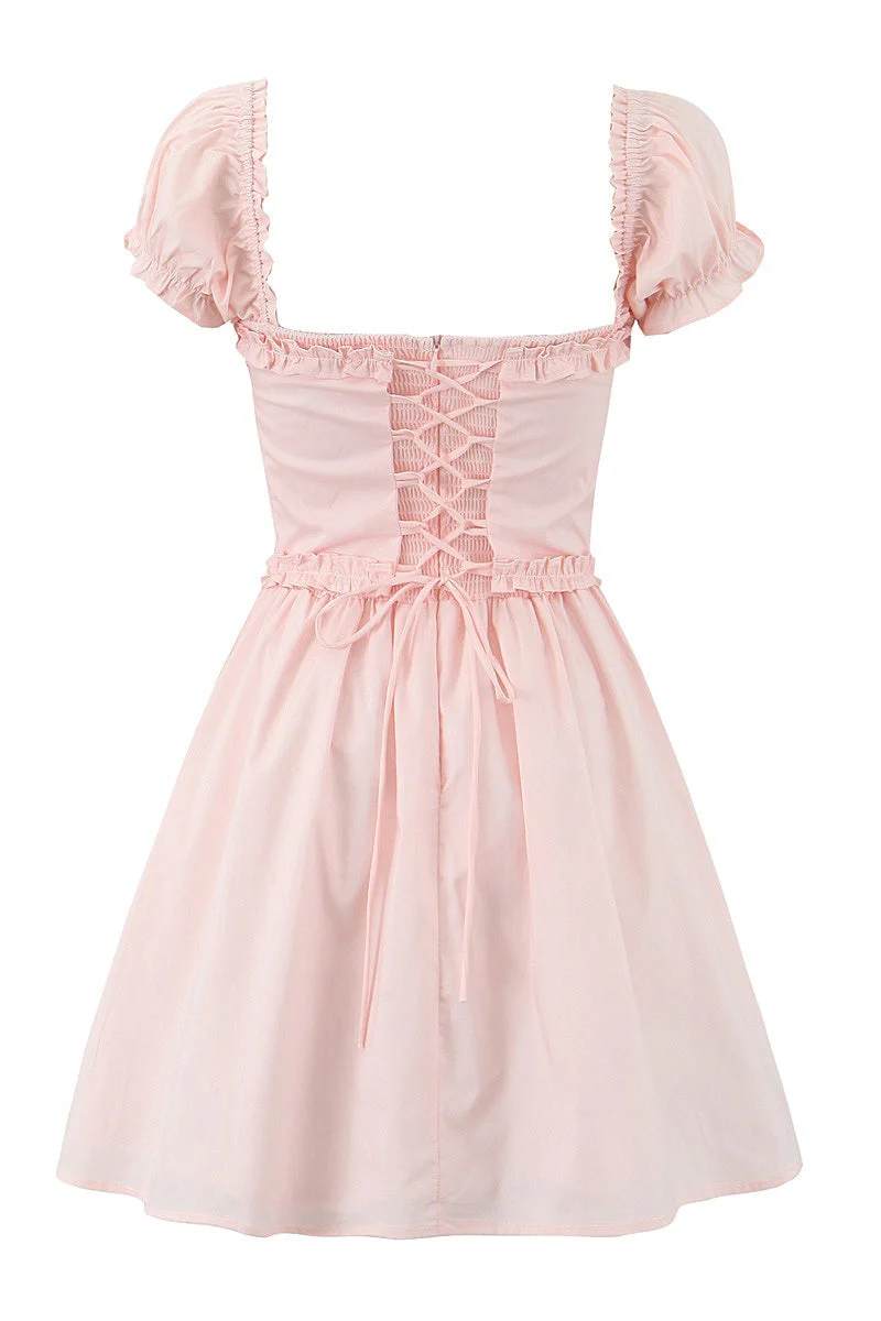 Cap Sleeves Cute Pink A-line Short Dress