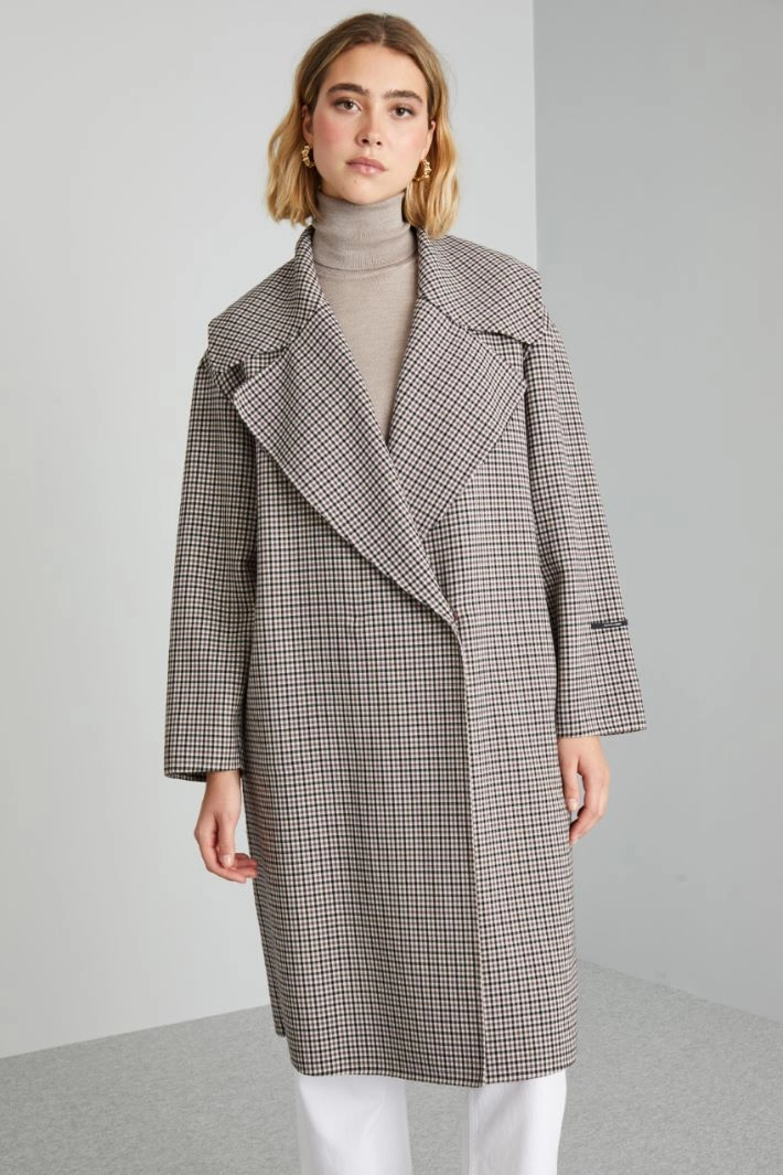 Chequered double-faced wool coat - BROWN BLACK CREAM
