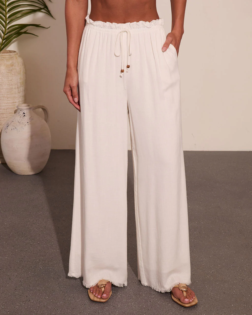 Catch Flights Drawstring Cover Up Linen Blend Pants