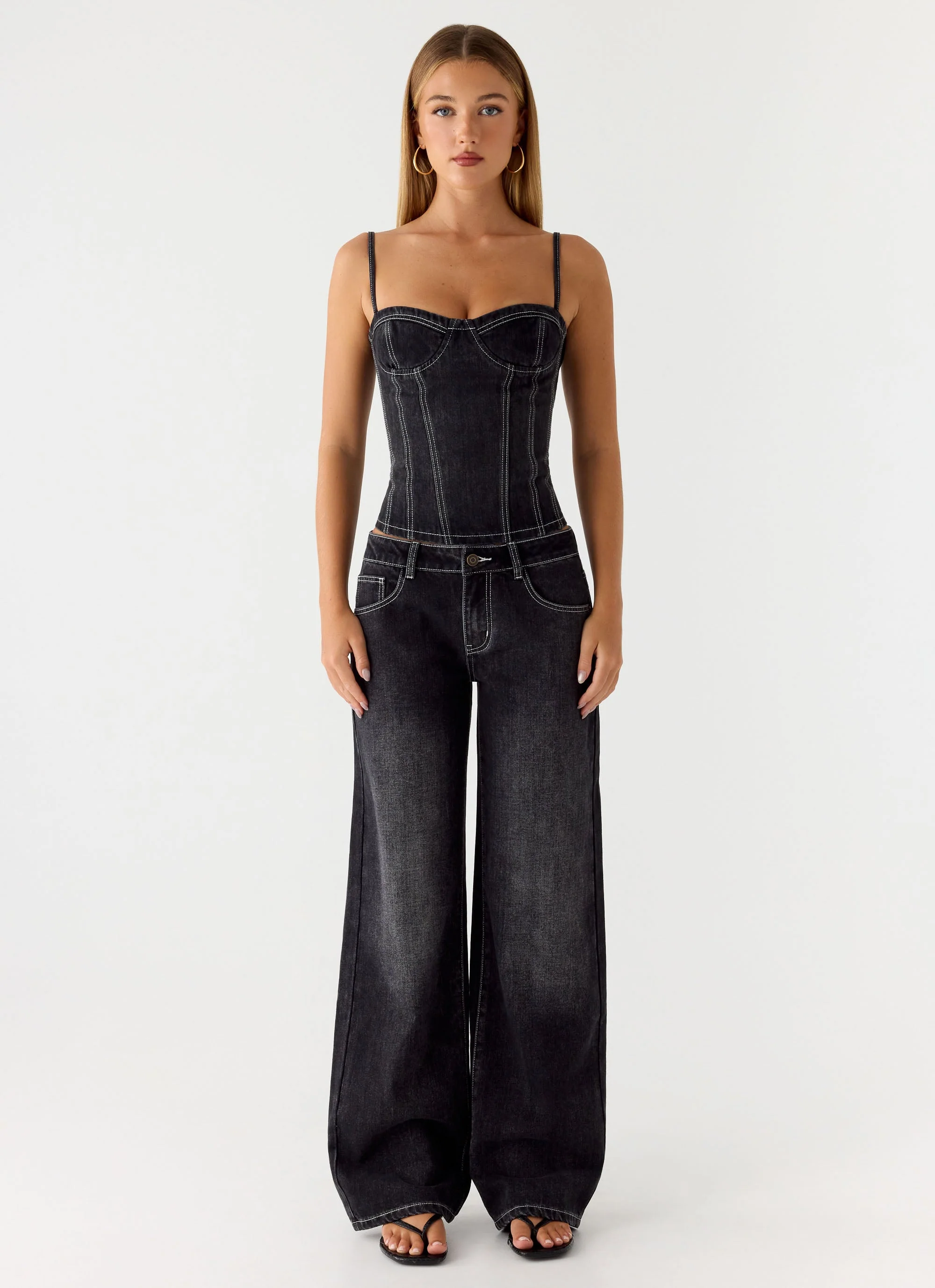 Nathan Super Low Rise Denim Jeans - Washed Black