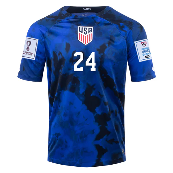 United States Josh Sargent Away Jersey 22/23 w/ World Cup 2022 Patches (Bright Blue/White)