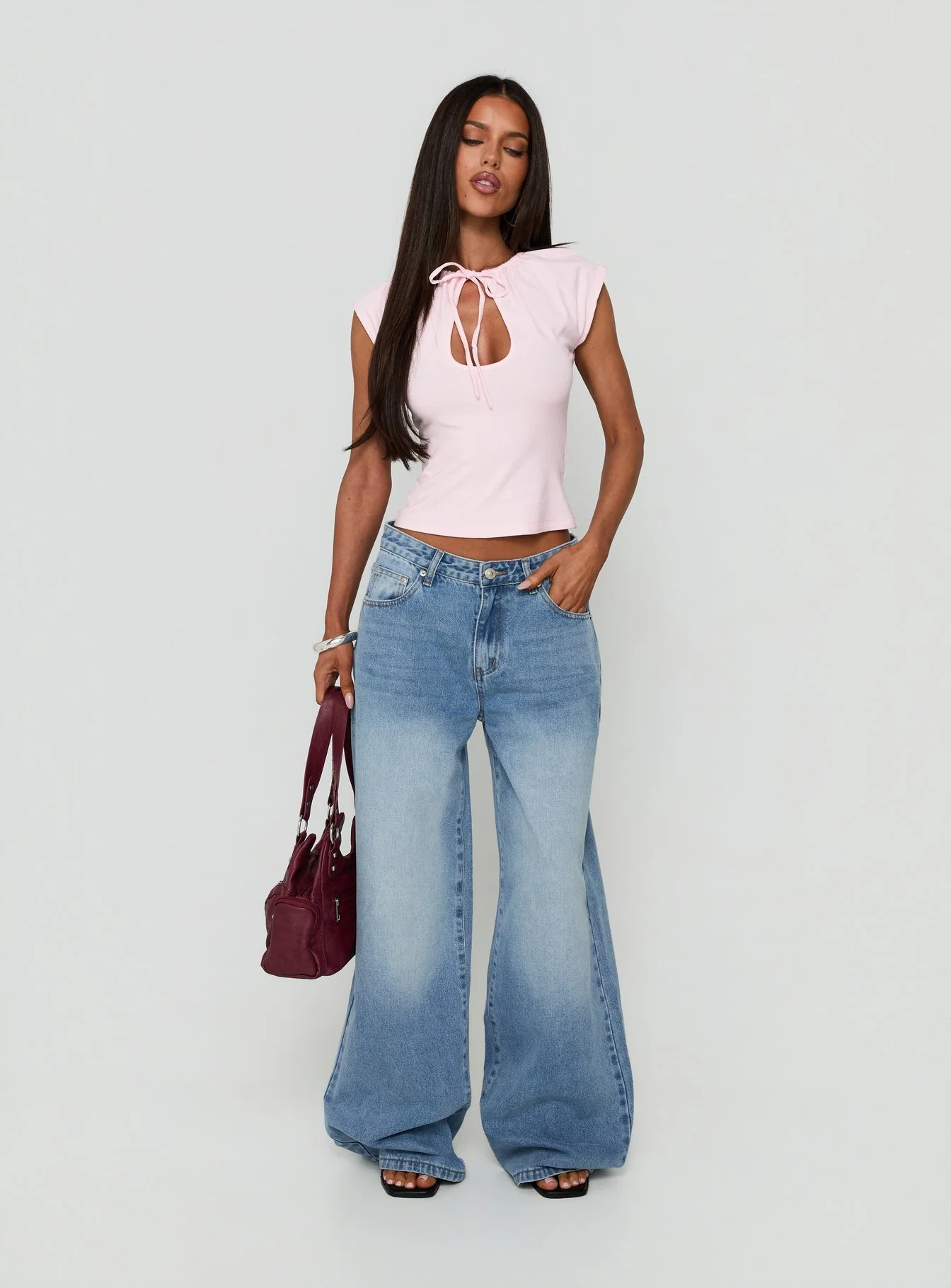 Lokura Low Rise Super Baggy Jeans Vintage Mid Blue Wash
